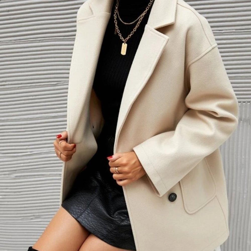 Classic Double Breasted Pea Overcoat jacket fall/winter - beige - Picture 6 of 11